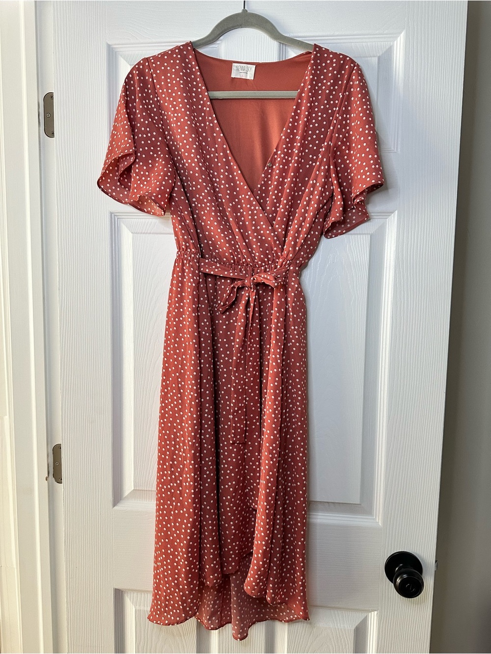 Sienna Sky Rust Pink Polka Dot Midi Dress Large